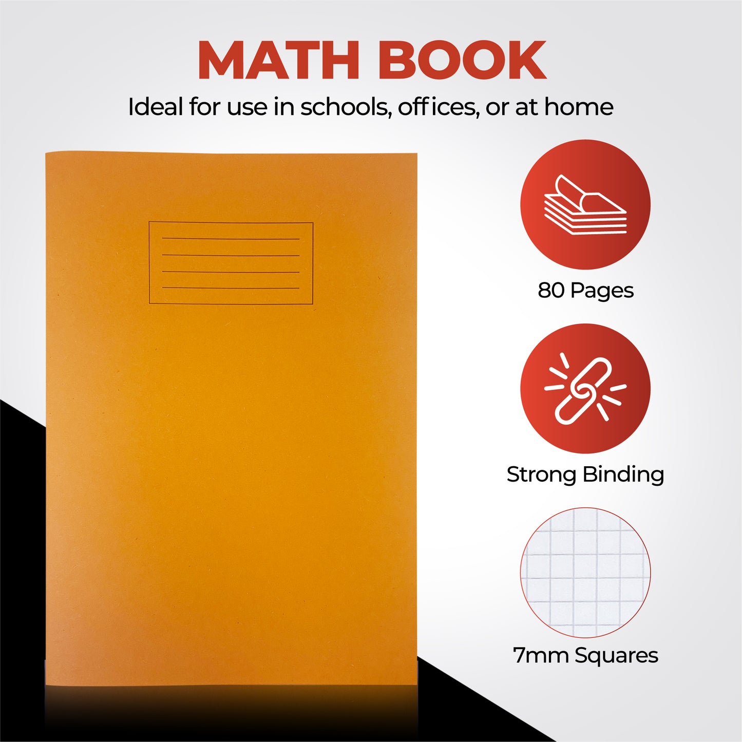 Pack of 10 Janrax A4 Orange 80 Page 7mm Squared Paper Exercise Books WF Paper with 225gsm Manilla Cover