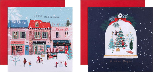 Street Scene & Snow Globe Pack of 16, 2 Designs Multipack Charity Christmas Cards