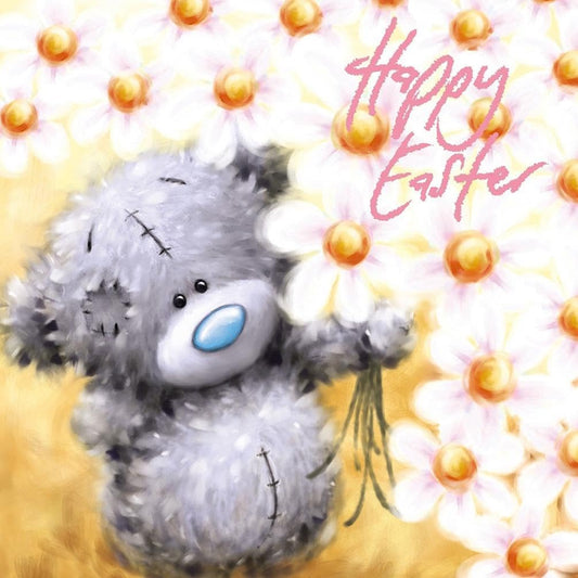 Bear Holding Daisies Softly Drawn Easter Card
