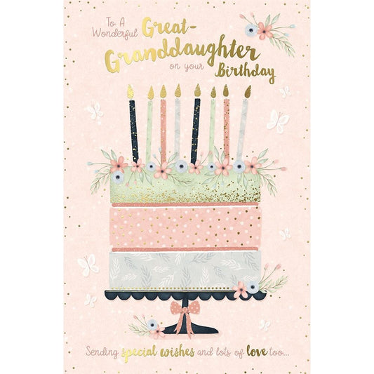 Floral Design with Birthday Cake Great Granddaughter Birthday Card