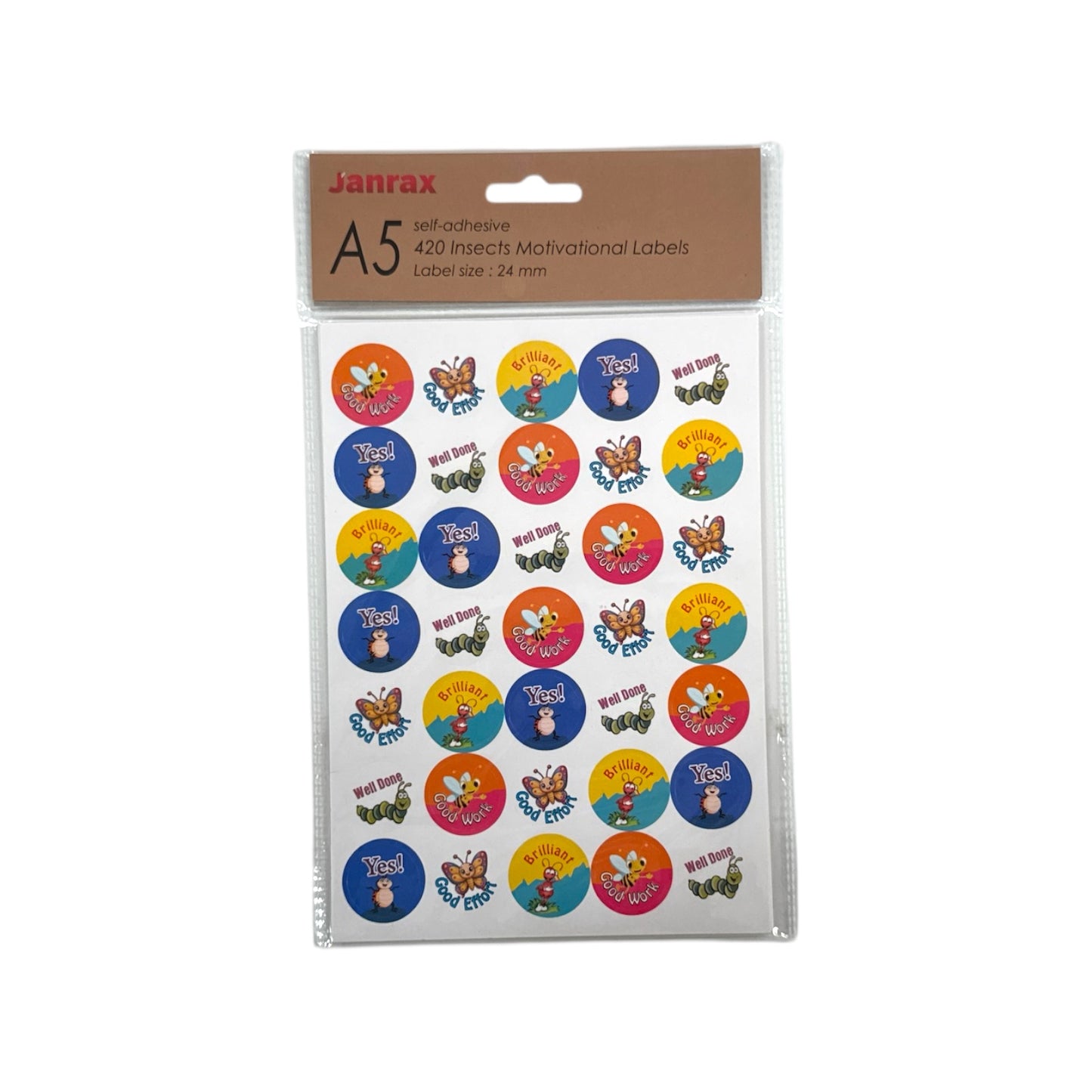 Pack of 420 Motivational Insects 24mm Self-Adhesive Labels