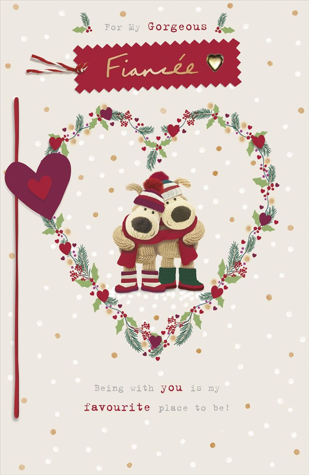 Boofle Couple Inside Heart Wreath Fiancée Christmas Card