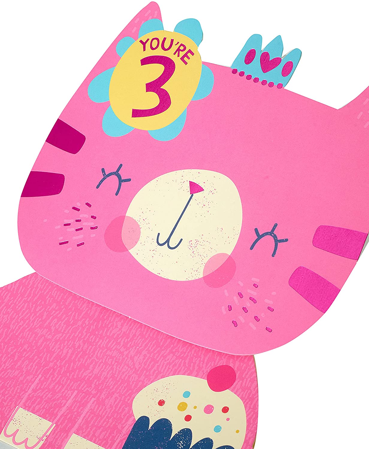 3 Year Old Cute Pink Kitten Card with Badge For Girl