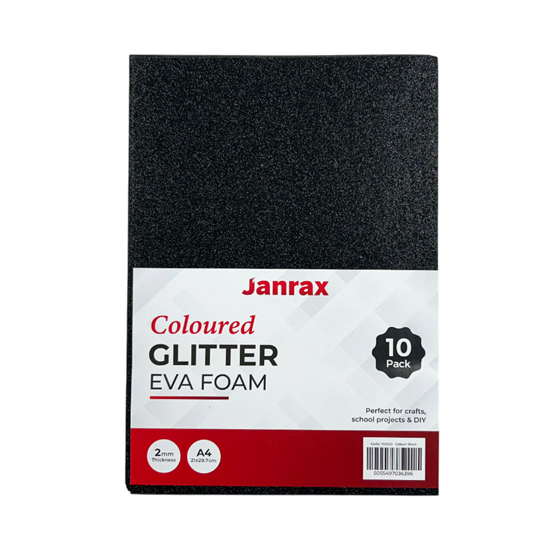 Pack of 10 A4 Black Glitter Eva Foam Sheets