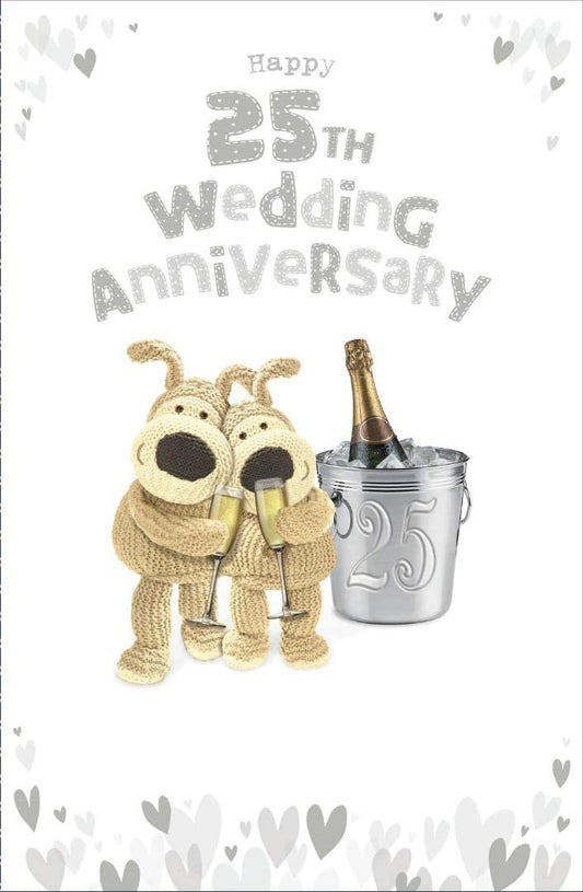Boofle Happy 25th Champagne Wedding Anniversary Card Silver Anniversery Couple