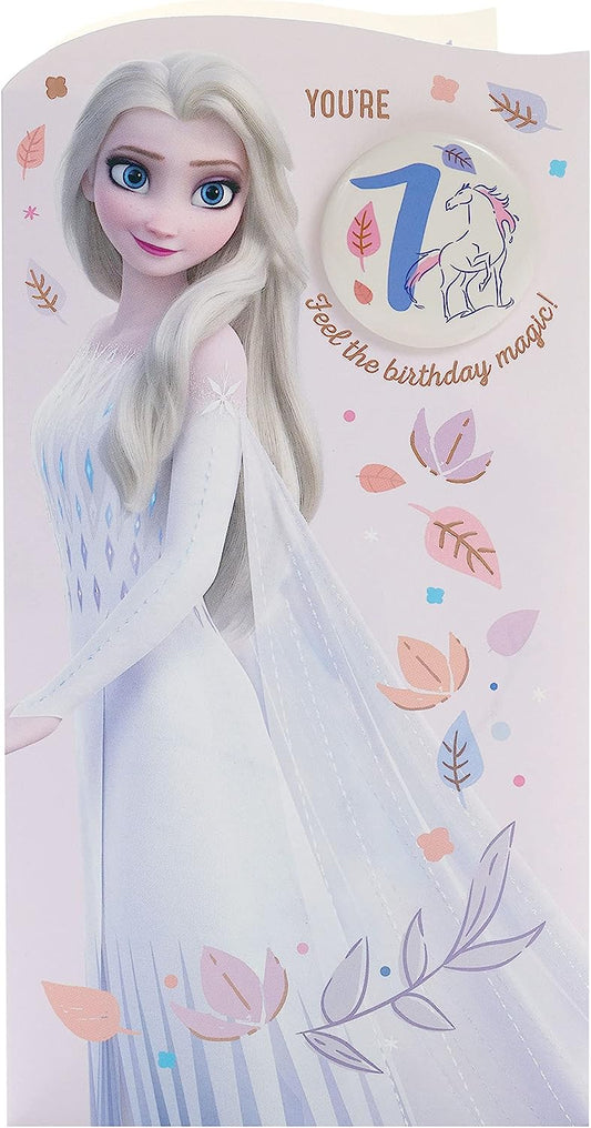 Disney Frozen Design With Elsa 7th Birthday Card with Badge