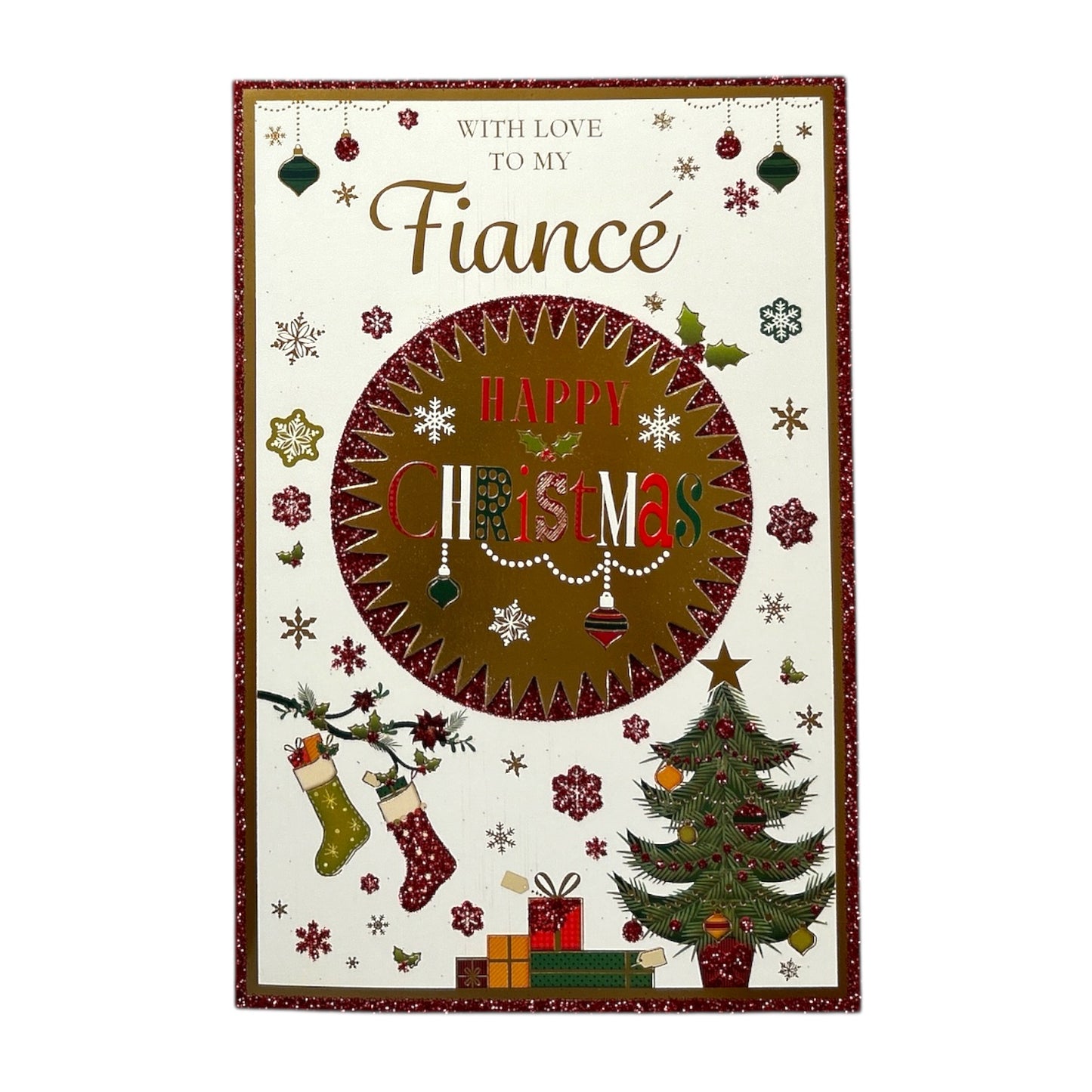 With Love To My Special Fiance Gold Frame Design Christmas Card