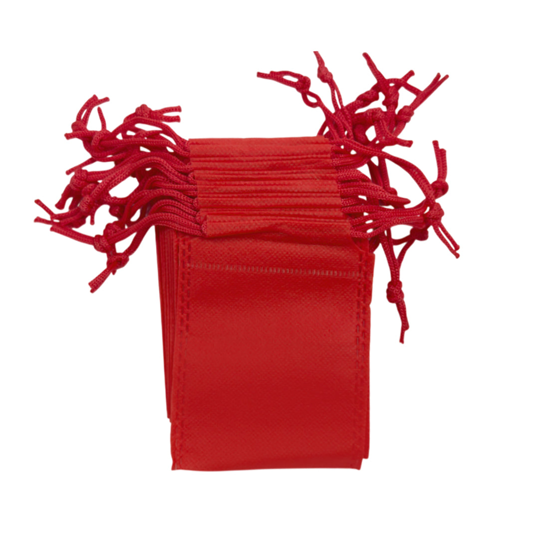 Pack of 100 Red Coloured 12x9cm Non-Woven Drawstring Bags