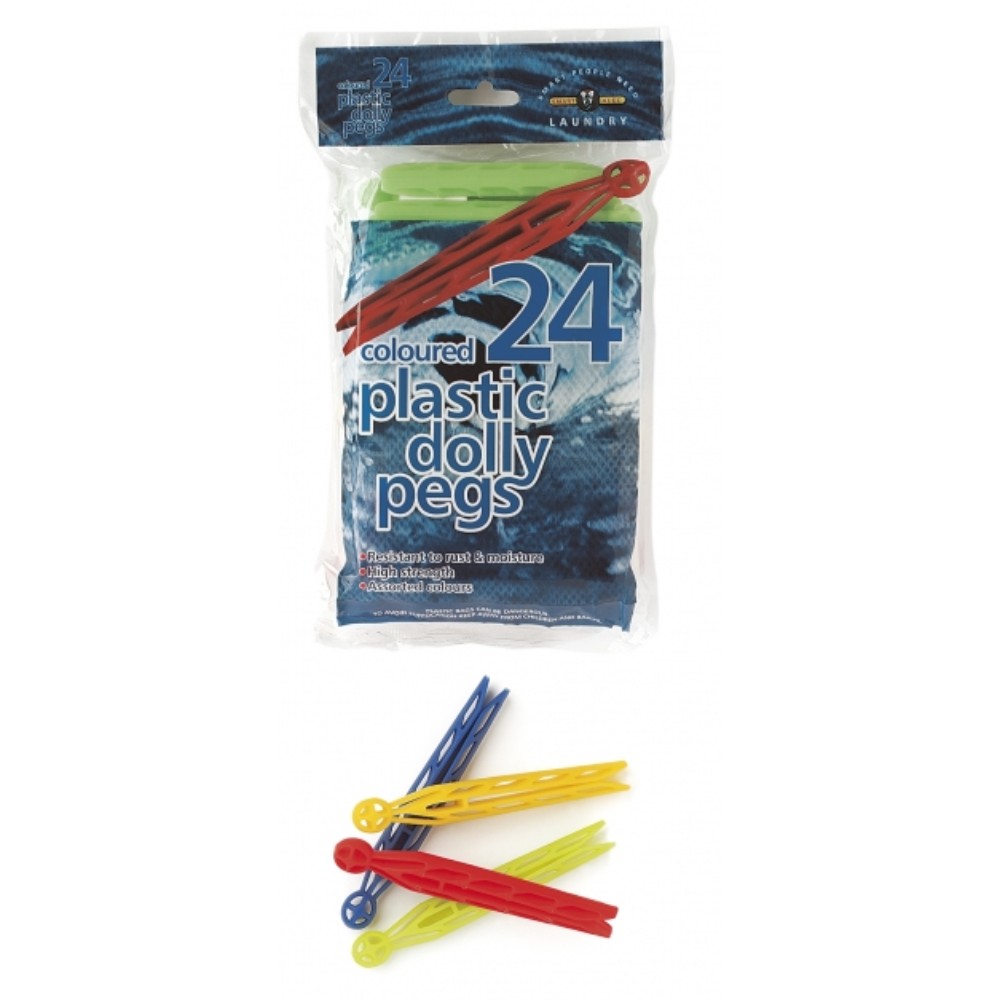Pack of 24 Coloured Plastic Dolly Pegs