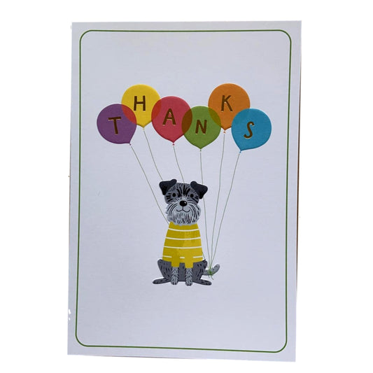 Thank You Card Cute Dog With Colourful Balloons Design 