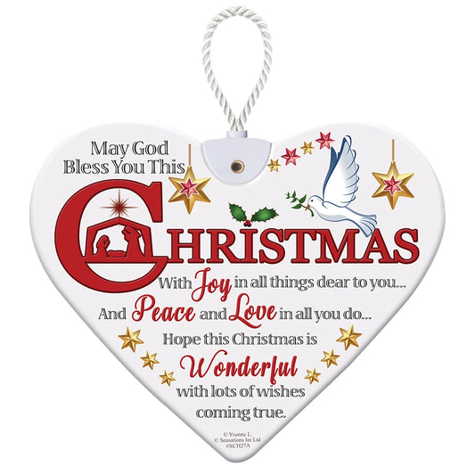 May God Bless You This Christmas Heart Shaped Plaque