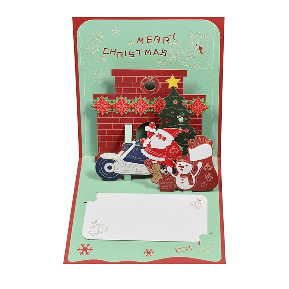 Santa on a Motorcycle Festive 3D Pop Up Christmas Card