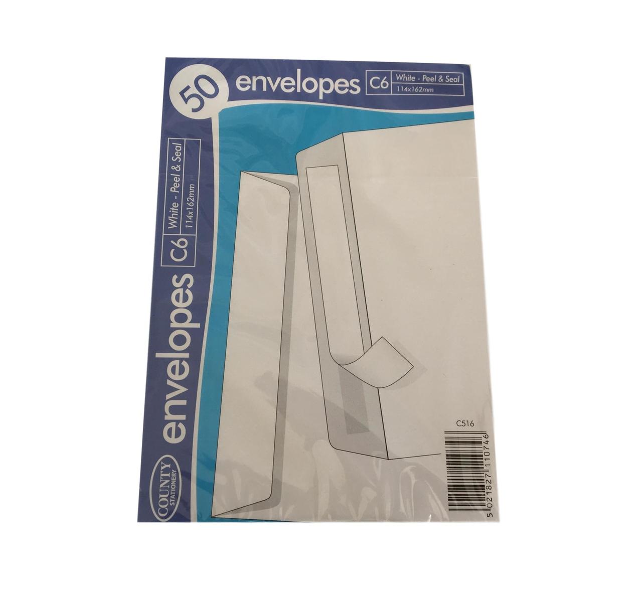 County Peel & Seal 50 Pack C6 Envelopes White (70gsm)