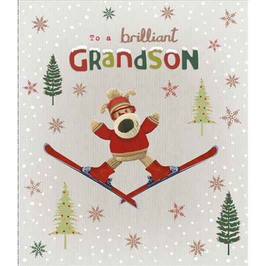 To a Brilliant Grandson Boofle on Skiing Design Christmas Card