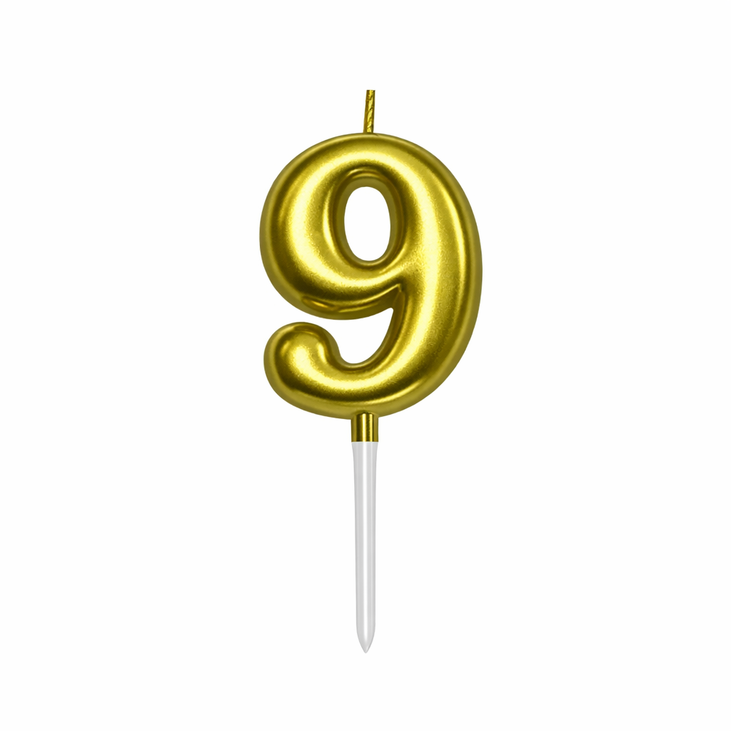 9 Number Gold Candle For Birthday Party - Cake Topper for Kids & Adults
