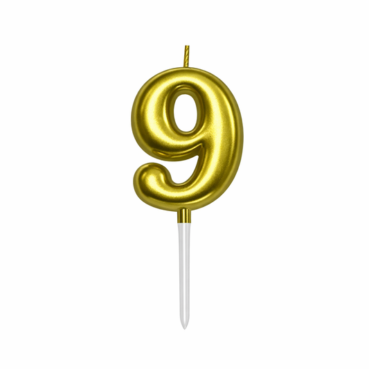 9 Number Gold Candle For Birthday Party - Cake Topper for Kids & Adults