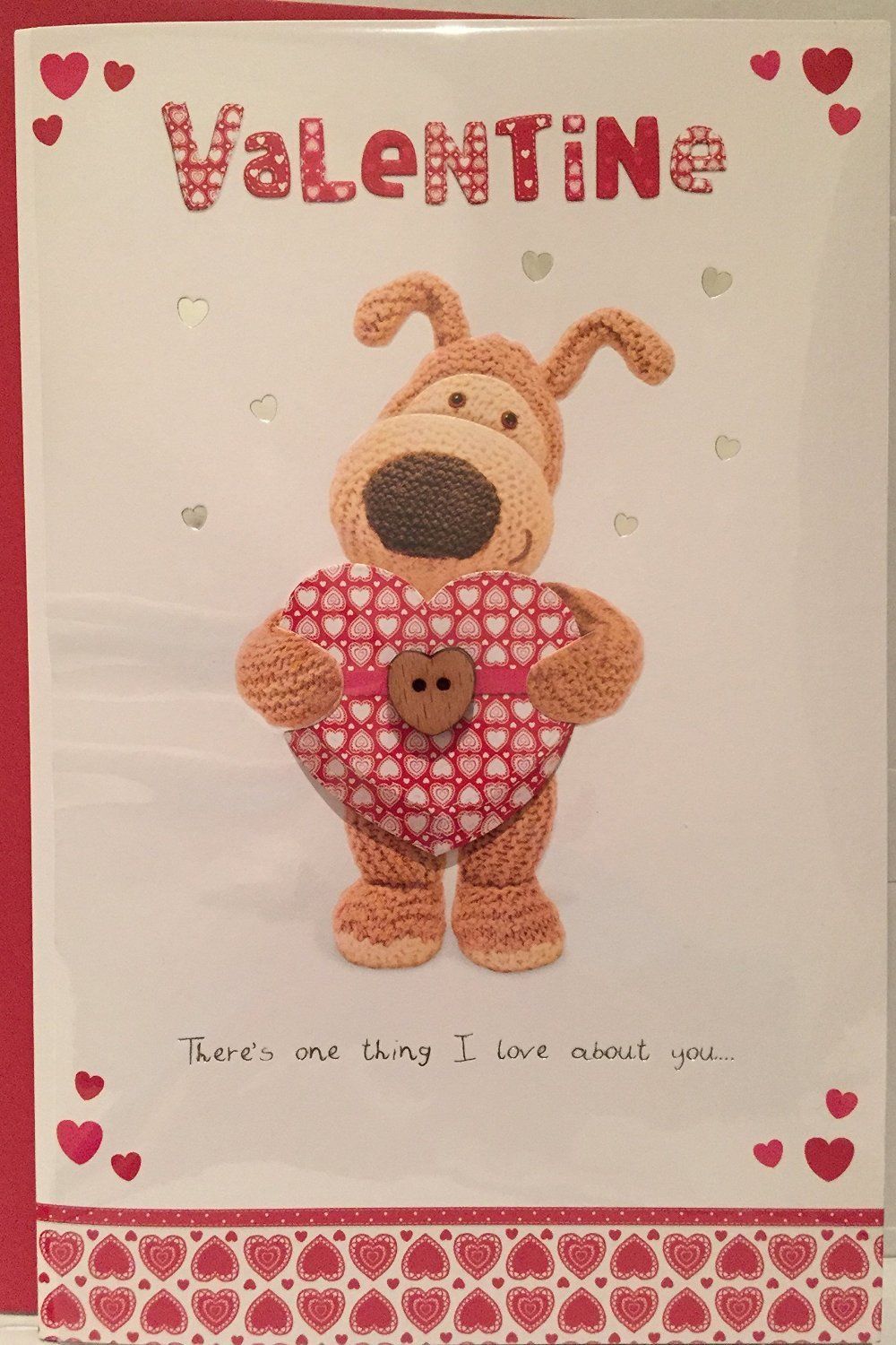 Boofle With Button Heart Design Open Valentine's Day Card
