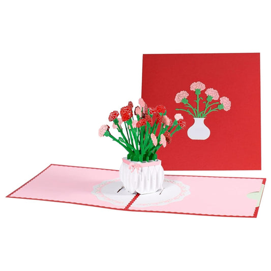 Carnation Vase 3D Pop Up Greeting Card - Mother's Day Anniversary Birthday Get Well