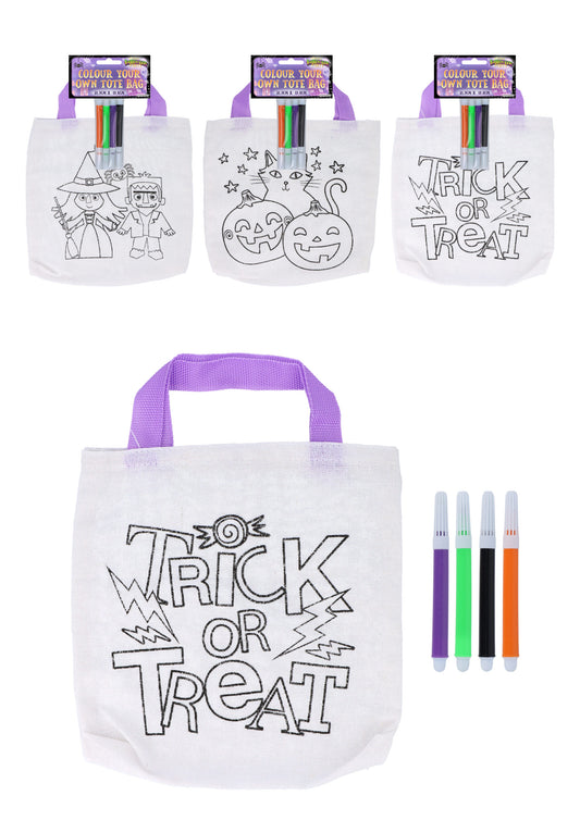 Pack of 12 Halloween Colour-Your-Own Tote Bags