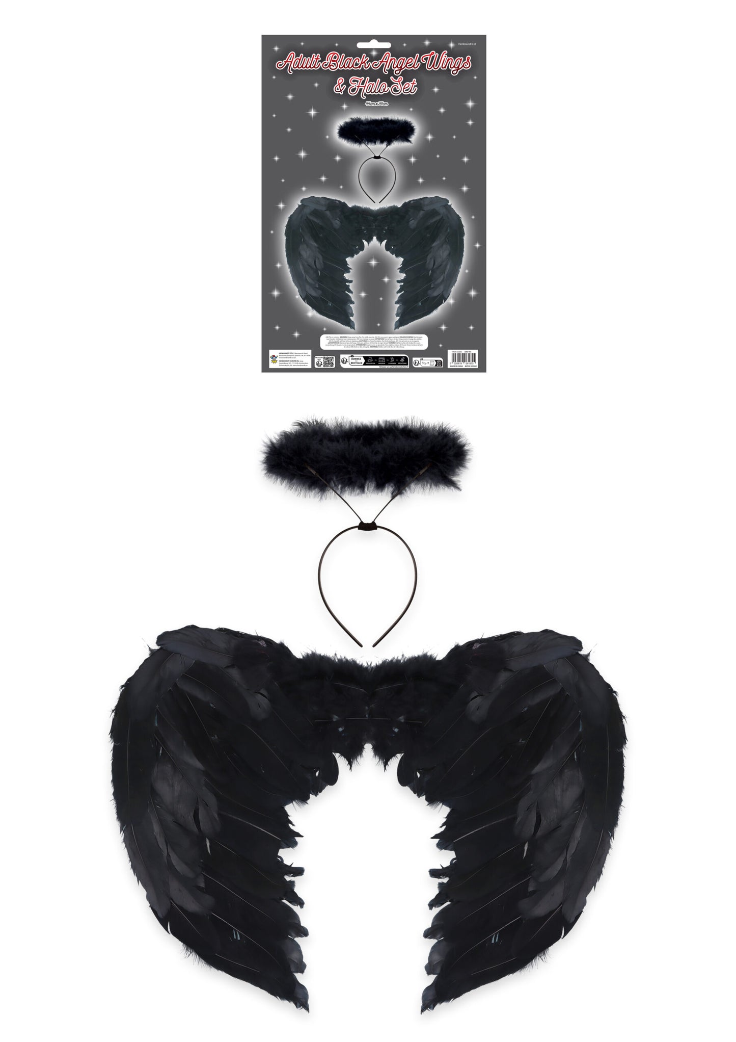 12 Packs of 2 Pieces Adult Black Angel Wings and Black Halo Fancy Dress Set