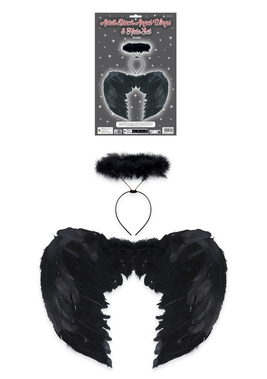 12 Packs of 2 Pieces Adult Black Angel Wings and Black Halo Fancy Dress Set