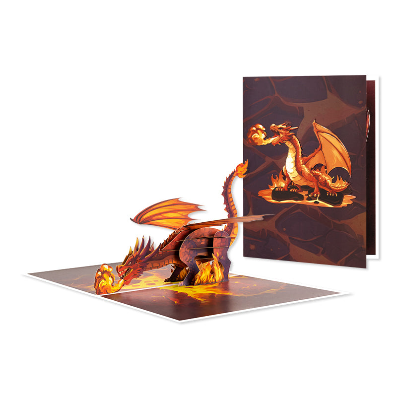 Rock Cracked Fire Breathing Dragon 3D Pop Up Greeting Card - Birthday Father's Valentine