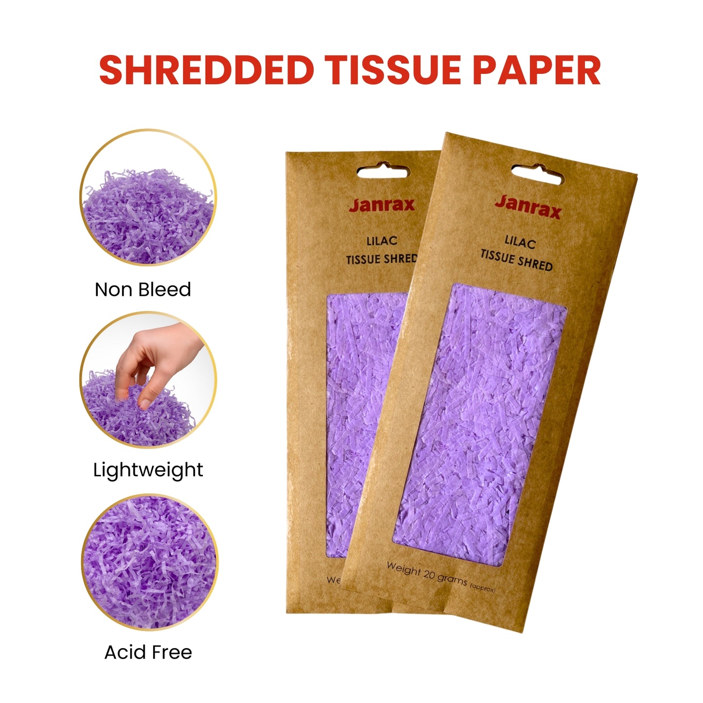 48 Packs of Lilac Tissue Shred 20g - Total 960g