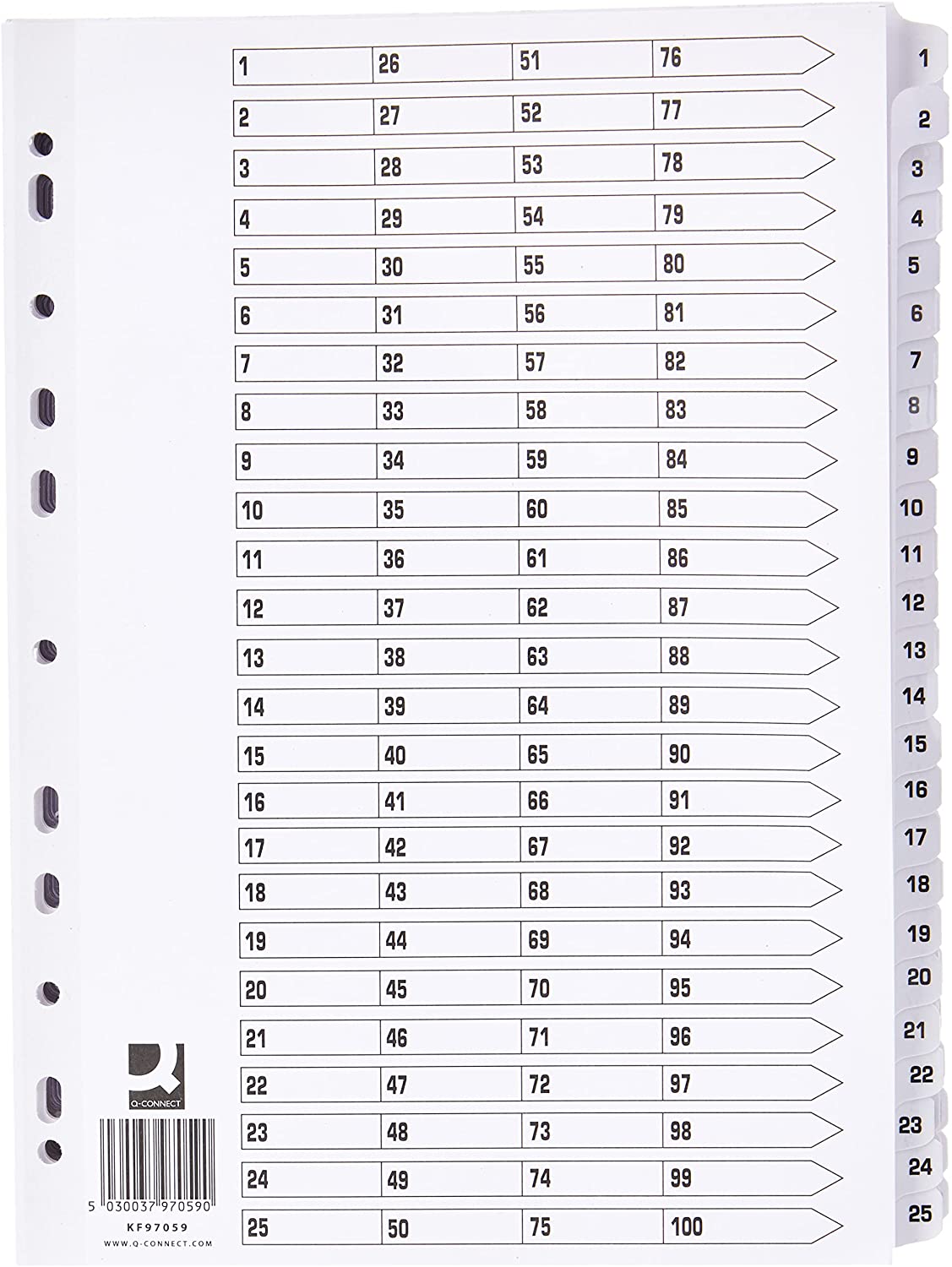 1-100 Index Multi-Punched Reinforced Board Clear Tab A4 White