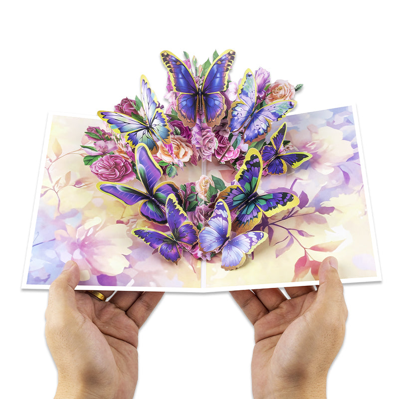 Flutter Bloom 3D Butterfly & Rose Pop Up Greeting Card - Birthday Mother Anniversary Valentine's Day