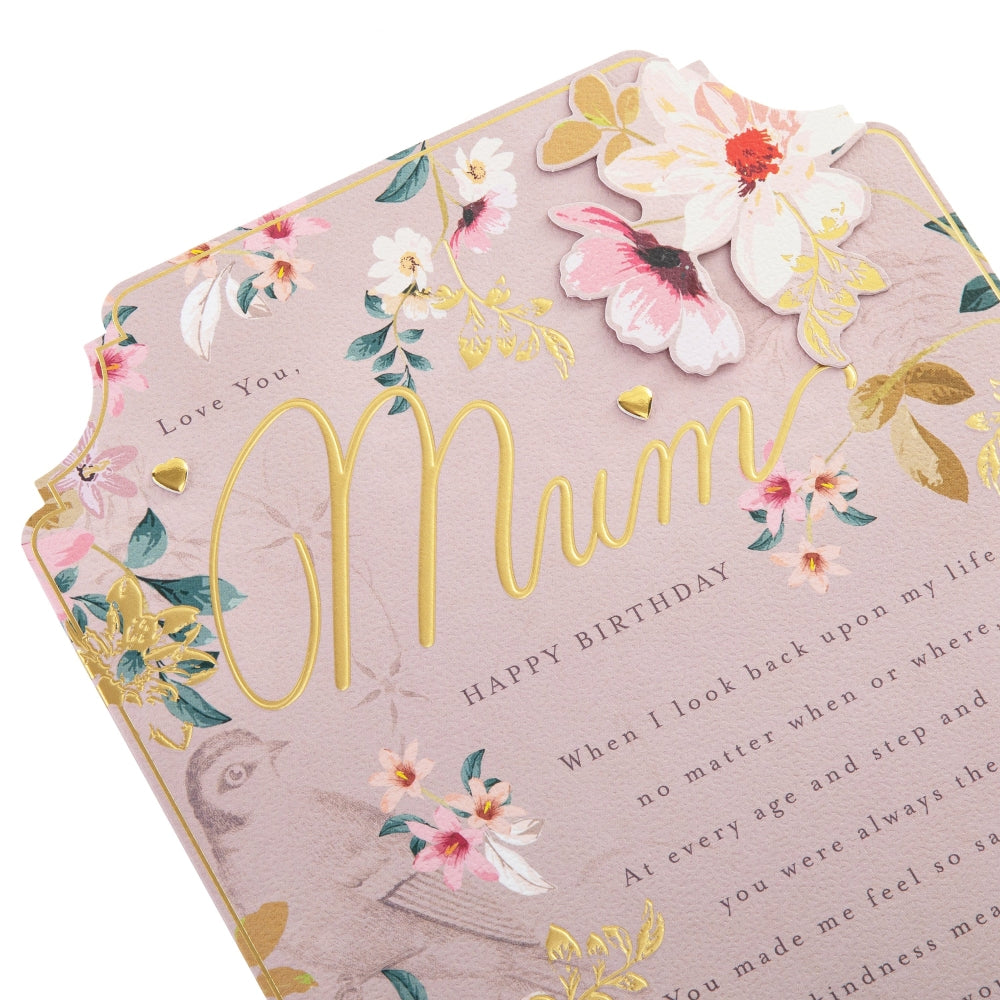 Pink Traditional Floral Design with Heartfelt Verse Mum Birthday Card