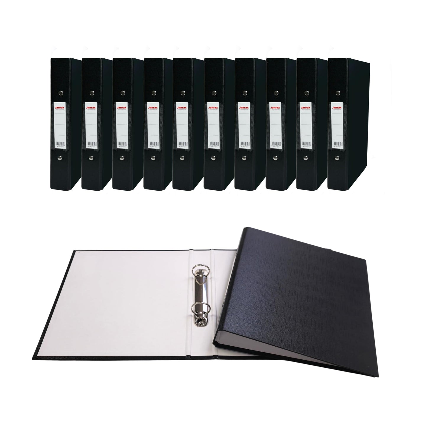 Pack of 10 A5 Black Paper Over Board Ring Binders by Janrax