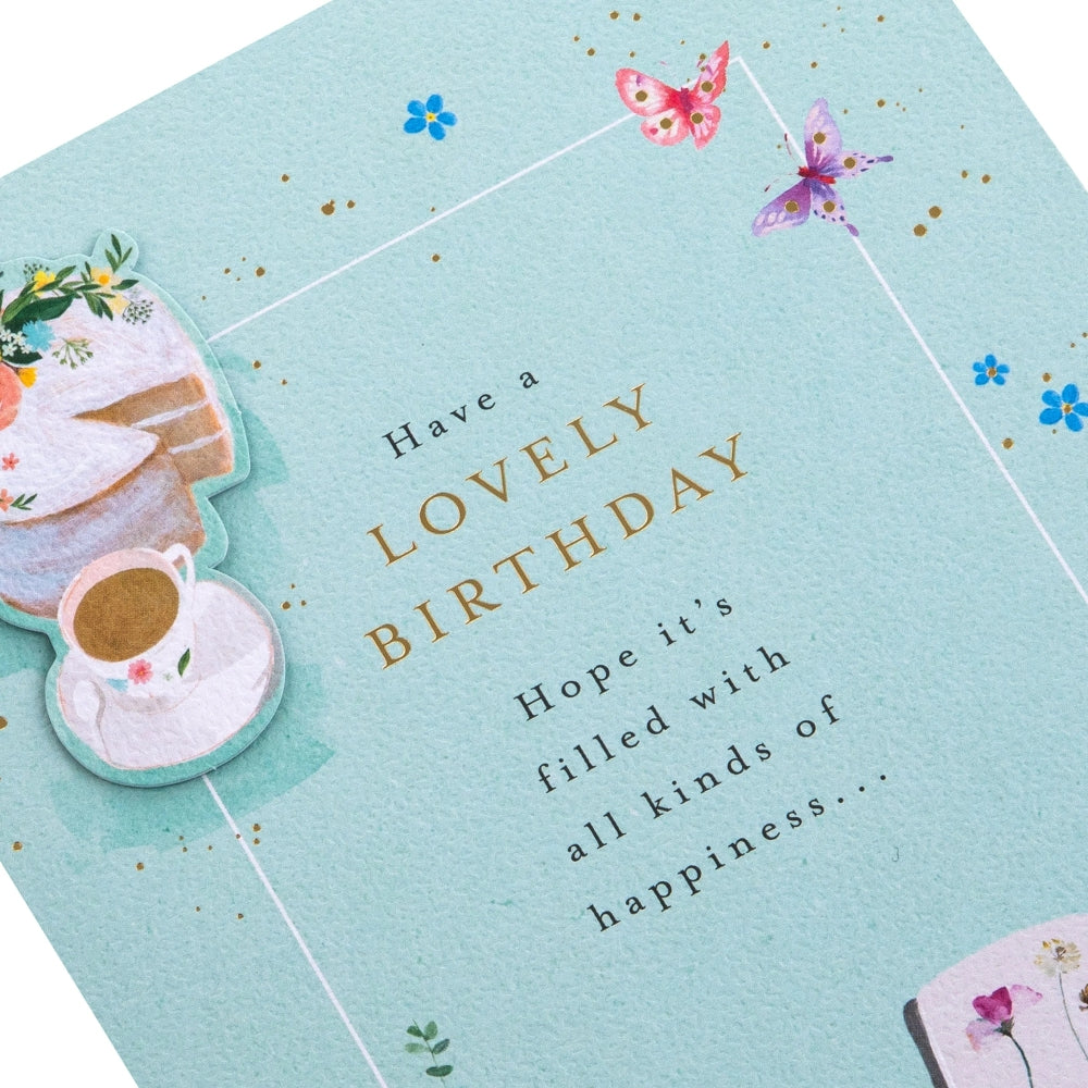 Tea, Cake, Flowers Lovely Birthday Card