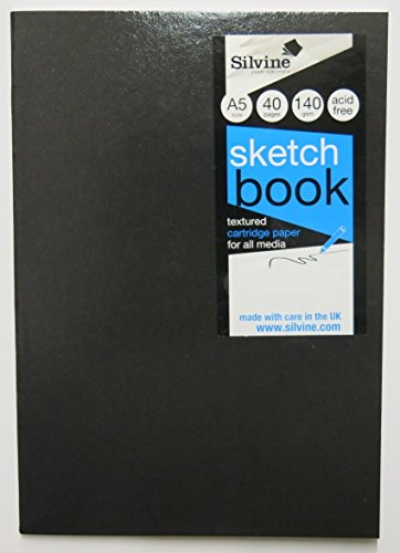 Silvine A5 Artist Sketch Book White Cartridge Paper Black Card Cover Art Pad