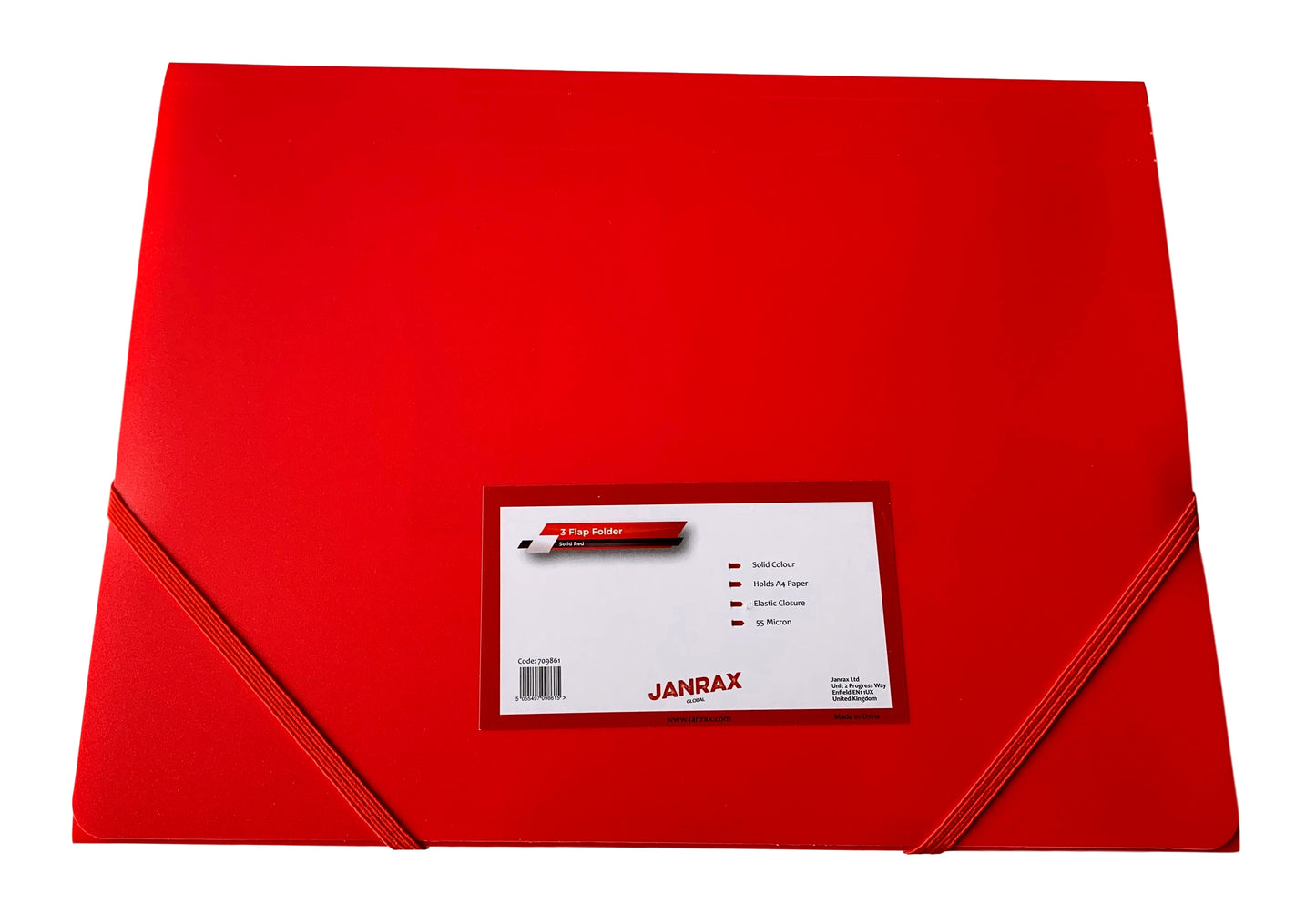 Janrax A4 Red 3 Flap Folder with Elasticated Closure