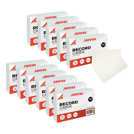 Pack of 1200 White Ruled 6x4" Record Cards – Lined Study Index Cards for Notes, Revision