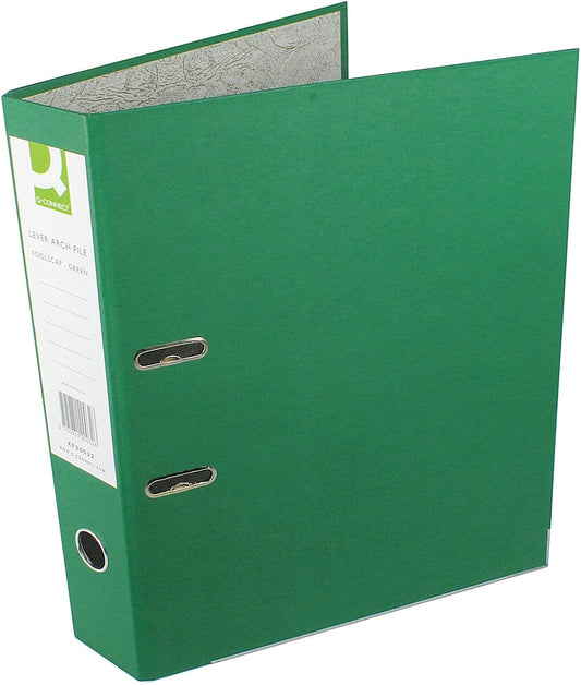 Pack of 10 Paperbacked Foolscap Green Lever Arch Files