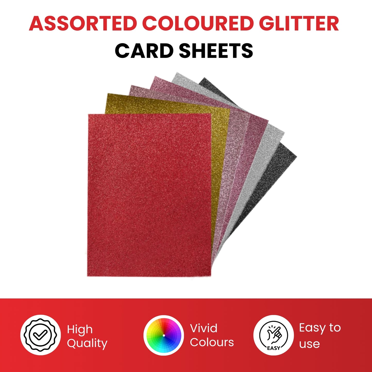 Pack of 60 A4 Assorted Valentine's Day Coloured 230gsm Craft Glitter Card Sheets – 6 Colours (10 each)