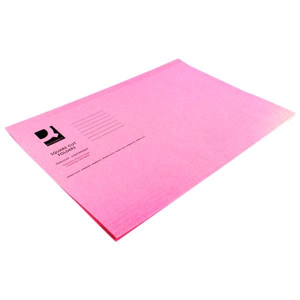 Q-Connect Square Cut Folder Lightweight 180gsm Foolscap Pink (Pack of 100) KF26029