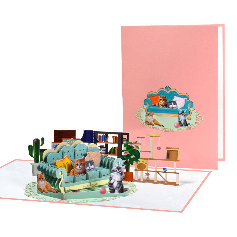 Cat Design Party 3D Pop Up Greeting Card