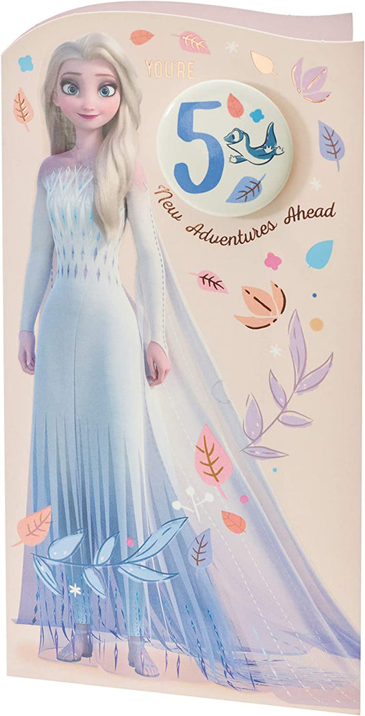 You're 5 Disney Frozen Princess Elsa Adventure Ahead Birthday Card with Badge