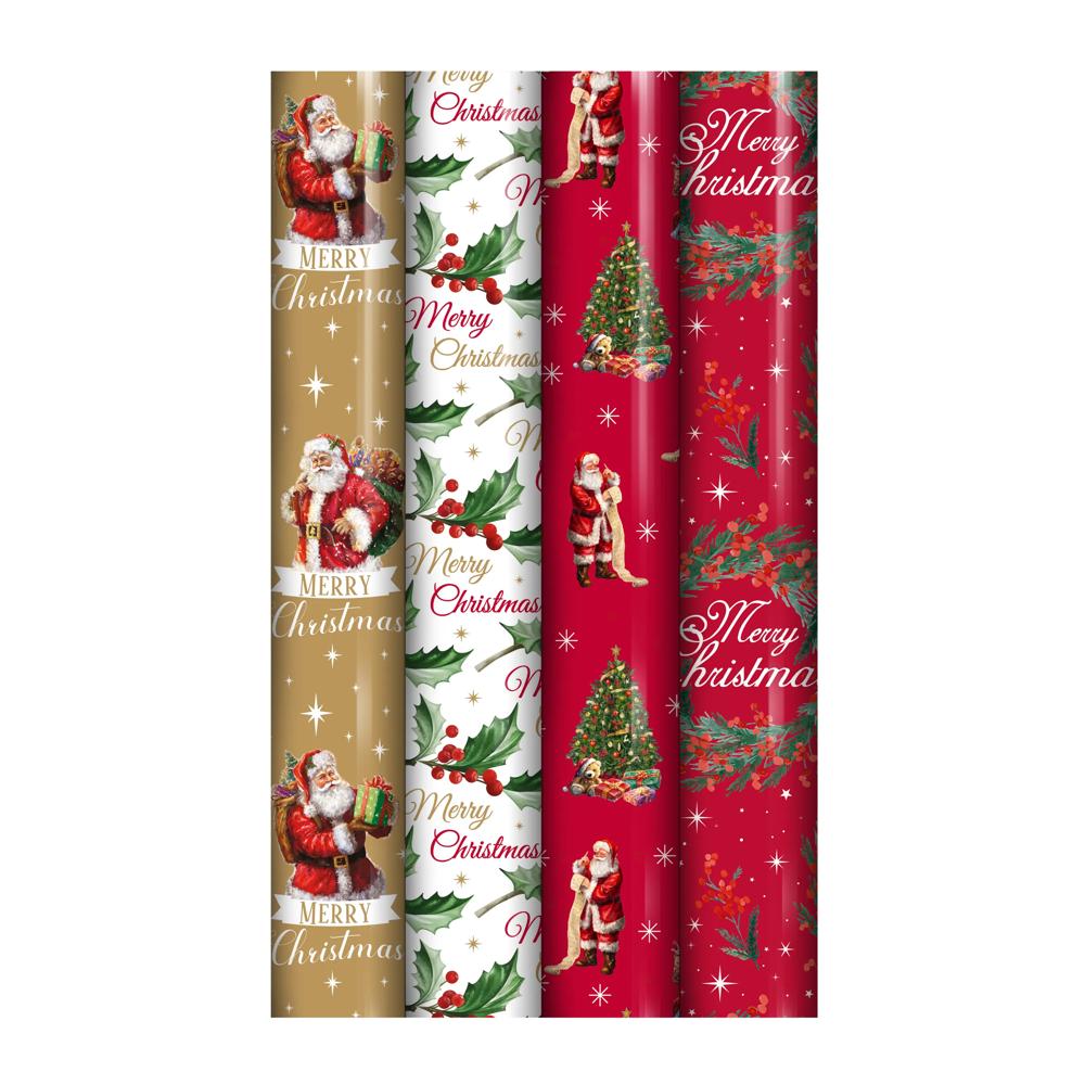 Pack of 4 4m Traditional Christmas Gift Wrap Rolls