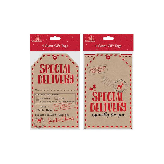 4 Giant Kraft Gift Tags Classic Christmas 2 Assorted