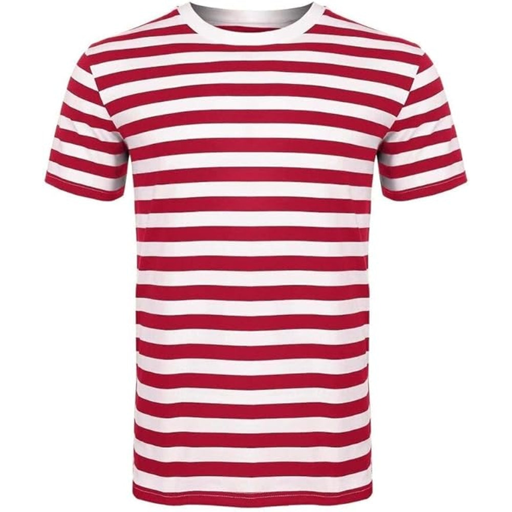 Short Sleeve Stripes Red/White T-Shirt L Size (Polyester)