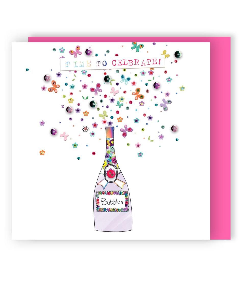 Time To Celebrate Hand-Finished Buttons Birthday Card Embellished Card