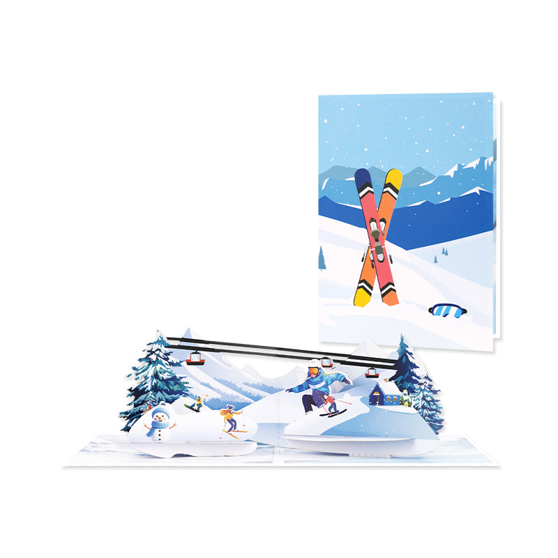 Frozen Fun Ski & Snowboard 3D Pop Up Greeting Card - Holiday Sport Christmas Birthday 
