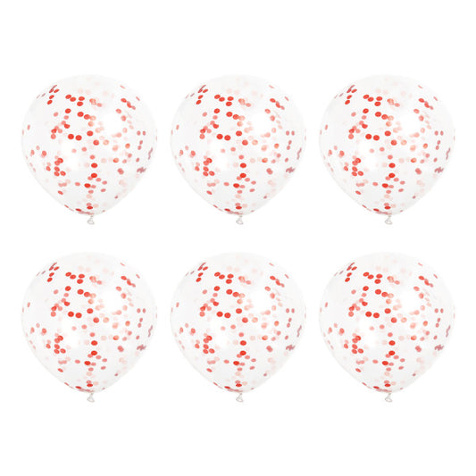 Pack of 6 Clear Latex Balloons with Ruby Red Confetti 12"