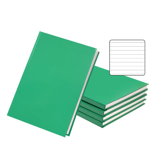 Pack of 5 A5 160 Pages 8mm Ruled Green Casebound Notebooks