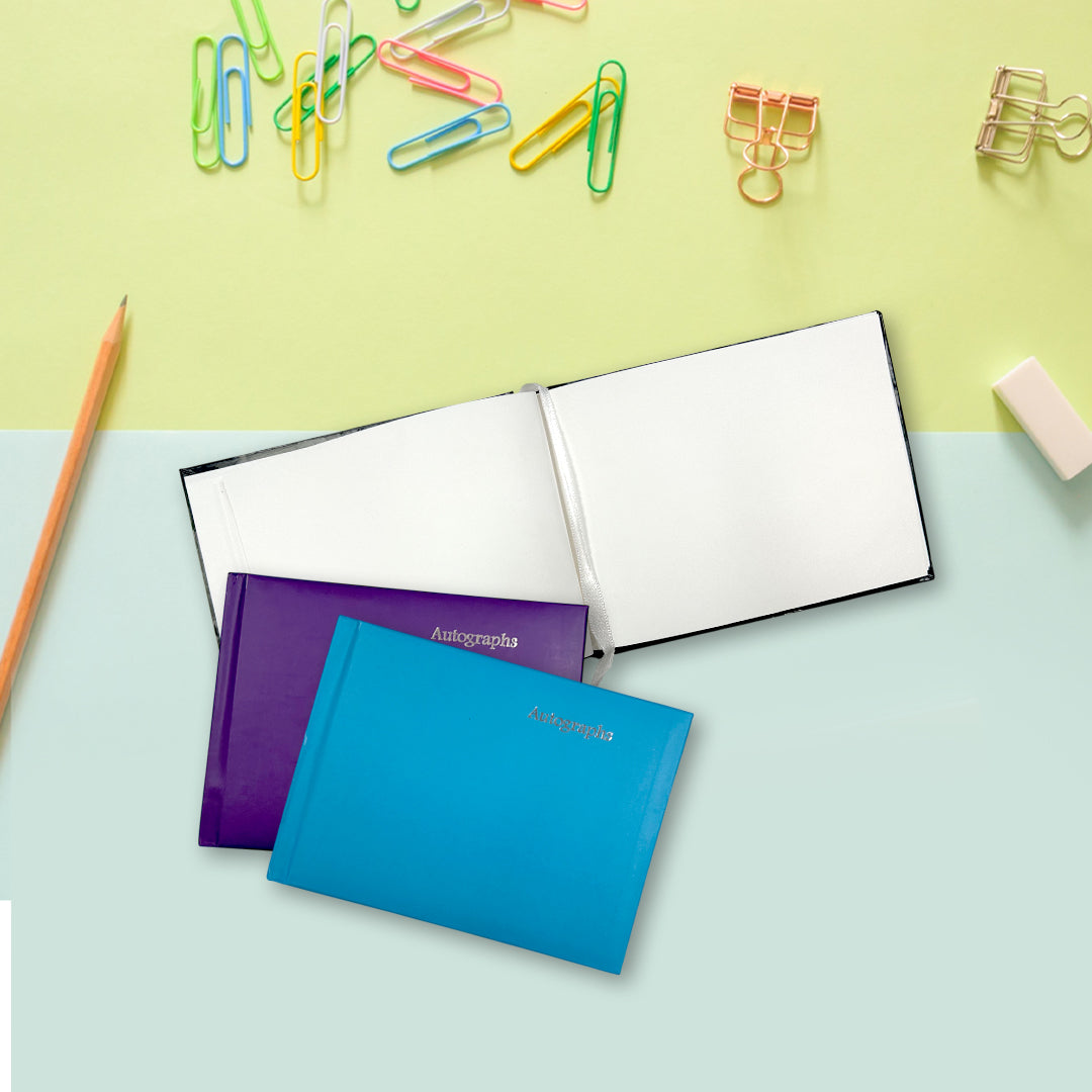 100 Pages Plain Cover Blue Autograph Book – School Leavers Signature, End of Term Memory Book