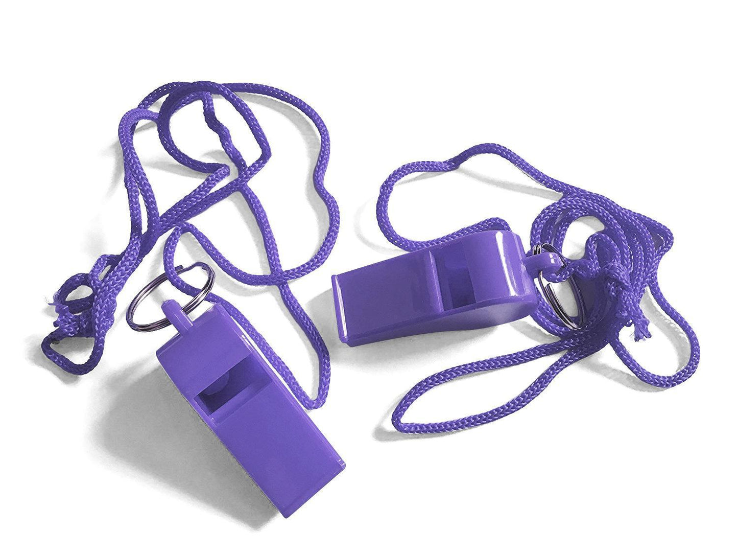 Bag of 10 Purple Plastic Whistles with Lanyard Neck Cord