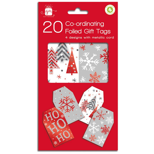 Pack of 20 Red & White Co-ordindated Christmas Gift Tags